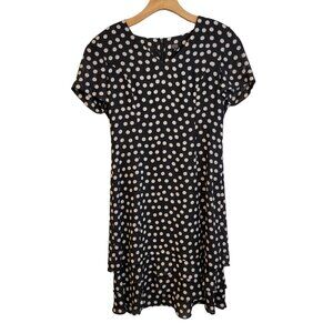 Vintage YL by Yair Black Polka Dot Short‎ Sleeve Midi Dress Size 8